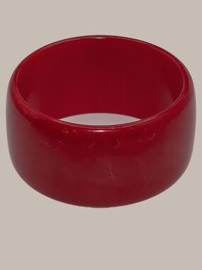 Vintage Cherry Red Bakelite Wide Domed Bangle Bracelet 1.5” Art Deco Tested